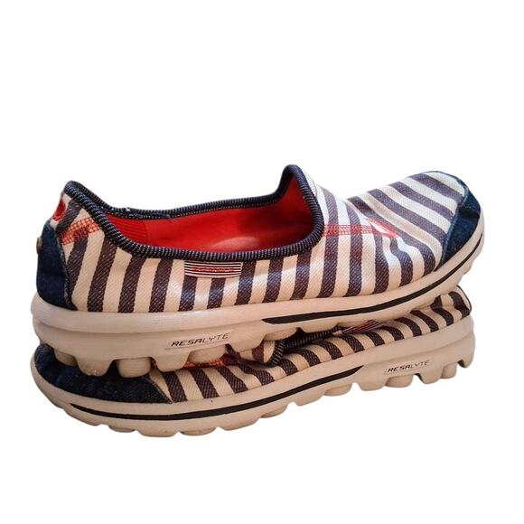 Skechers Women’s Go Walk Slip-On Boat Shoes Size 8 Blue White Horizontal Stripe - Picture 6 of 9